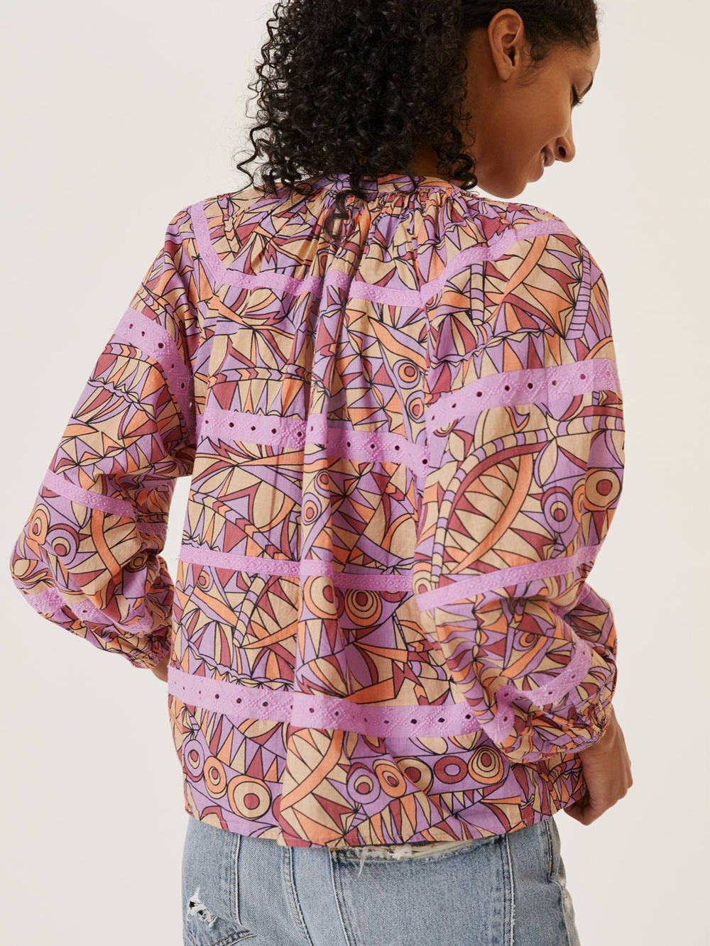 Anthropologie Let Me Be Lace Blouse Womens S Purple Orange Geometric - Picture 3 of 12